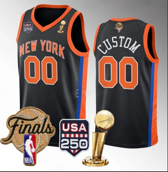 Men Custom New York Knicks black Fanatics 2026 NBA Finals Champions jersey
